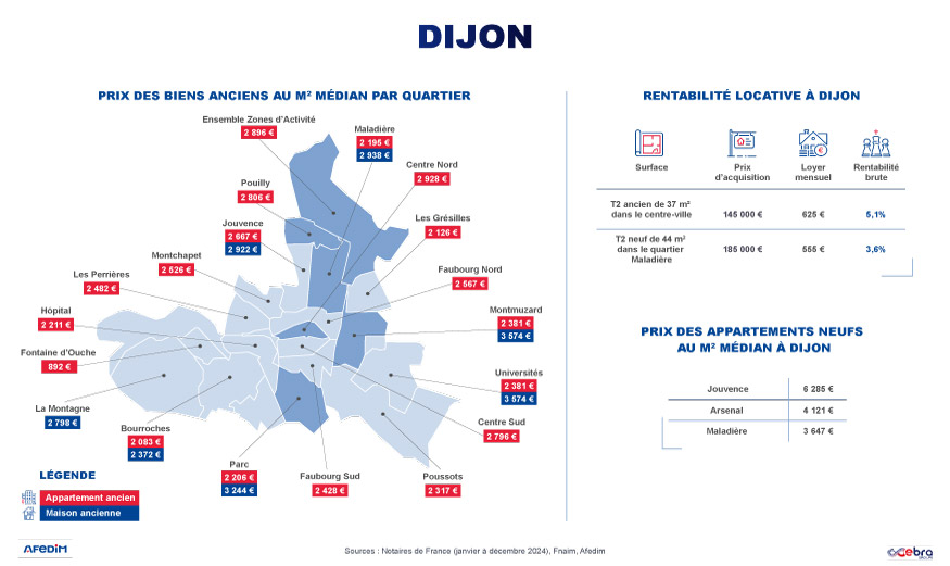 Carte des prix de l’immobilier à Dijon.