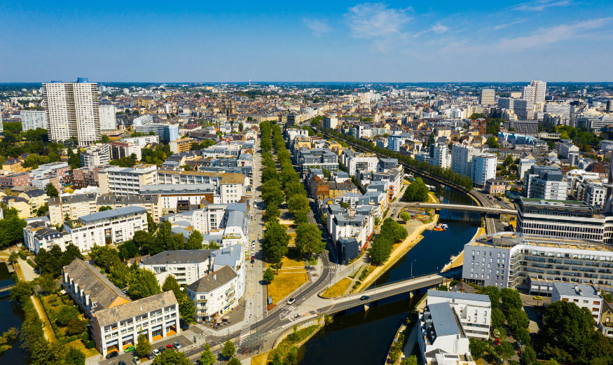 Vue aérienne de la ville de Rennes