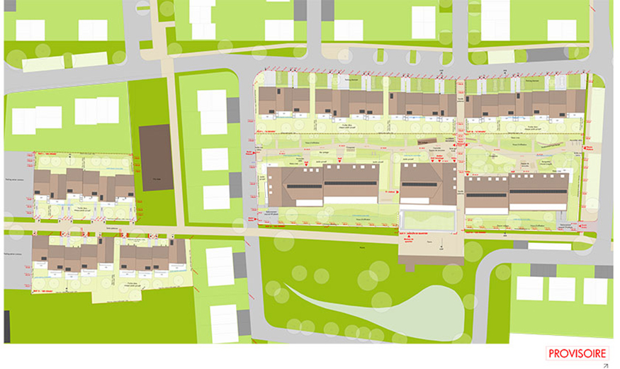 Plan de masse du projet d’écoquartier « Les Prairies de la Juinière » à Saint-Chéron (91).