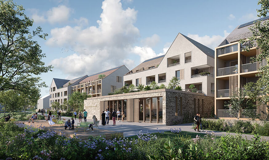 Une illustration des futurs maisons et batiments aux Prairies de la Juinière