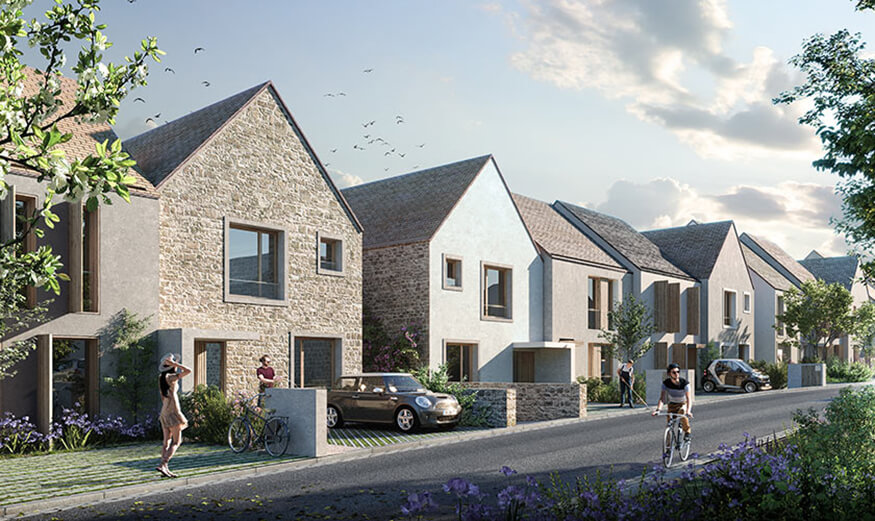 Illustration des futurs maisons et batiments aux Prairies de la Juinière